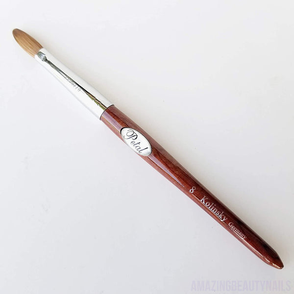 Petal Red Wood Handle Nail Brush For Acrylic Nail Manicure & Pedicure Powder (CRIMPED) - (Size #8)
